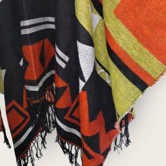 Marc New York Poncho Southwestern Cape One Size Black Rust Earthy Western Gorp‎ - Picture 10 of 13